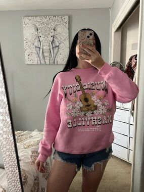 Hybrid Apparel Pink Floral Daisies Pullover Sweatshirt L Large